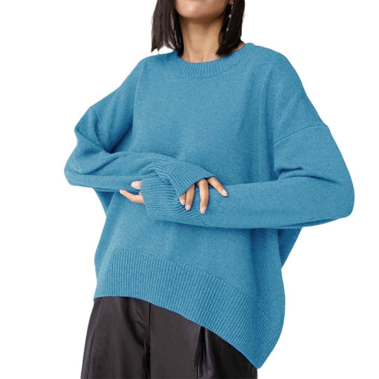 Damen Oversized Pullover mit feinem Strickmuster und breiten Bündchen EB