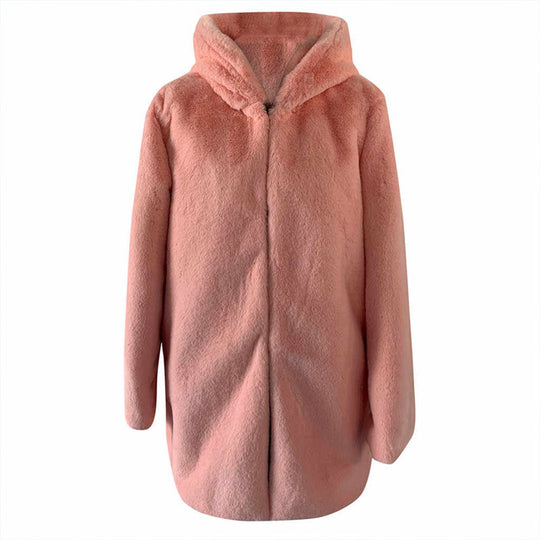 Damen Flauschige Kapuzenjacke aus Kunstfell mit dekorativem Schnitt EB