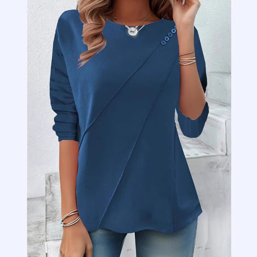 Damen modisches Oberteil mit asymmetrischem Saum und Knopfdetails EB