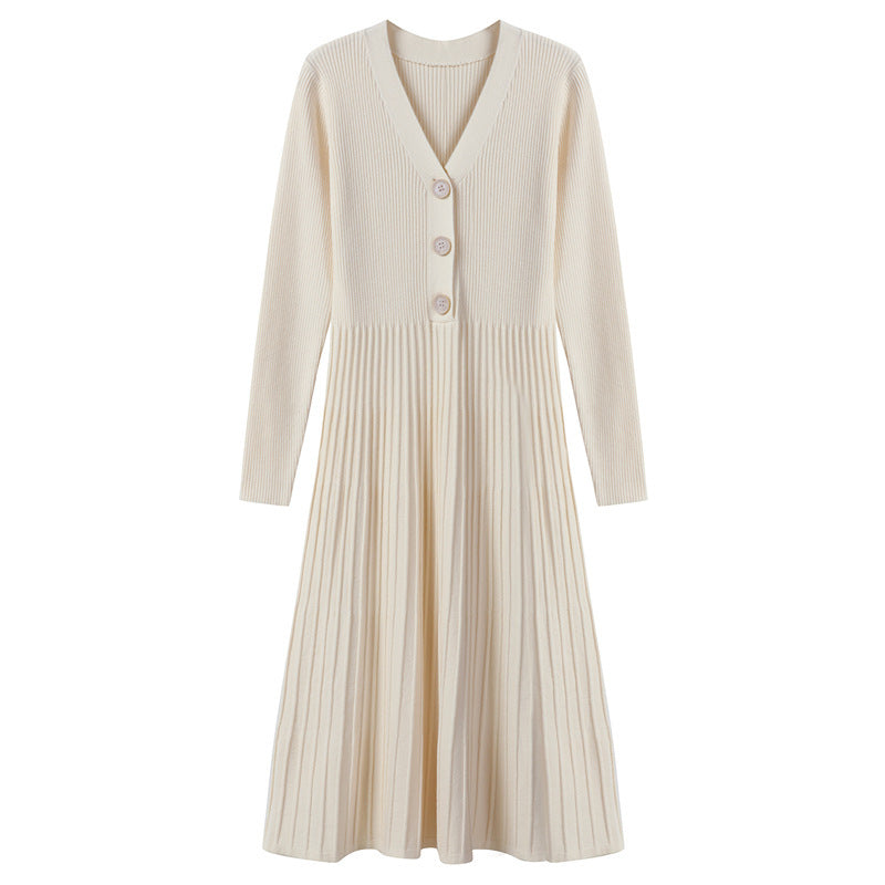Damen Strickkleid mit Knopfverschluss und gerippter Struktur EB