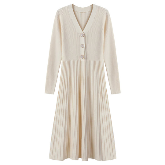 Damen Strickkleid mit Knopfverschluss und gerippter Struktur EB