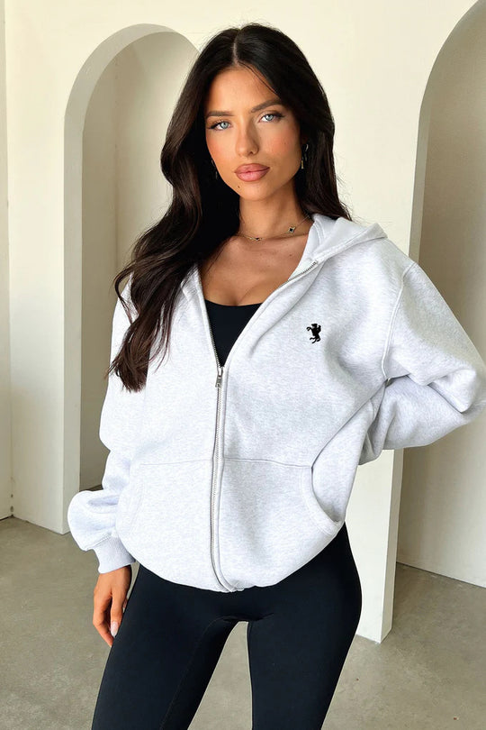 Damen lässiger Zip-Hoodie mit praktischen Taschen und elastischen Bündchen EB