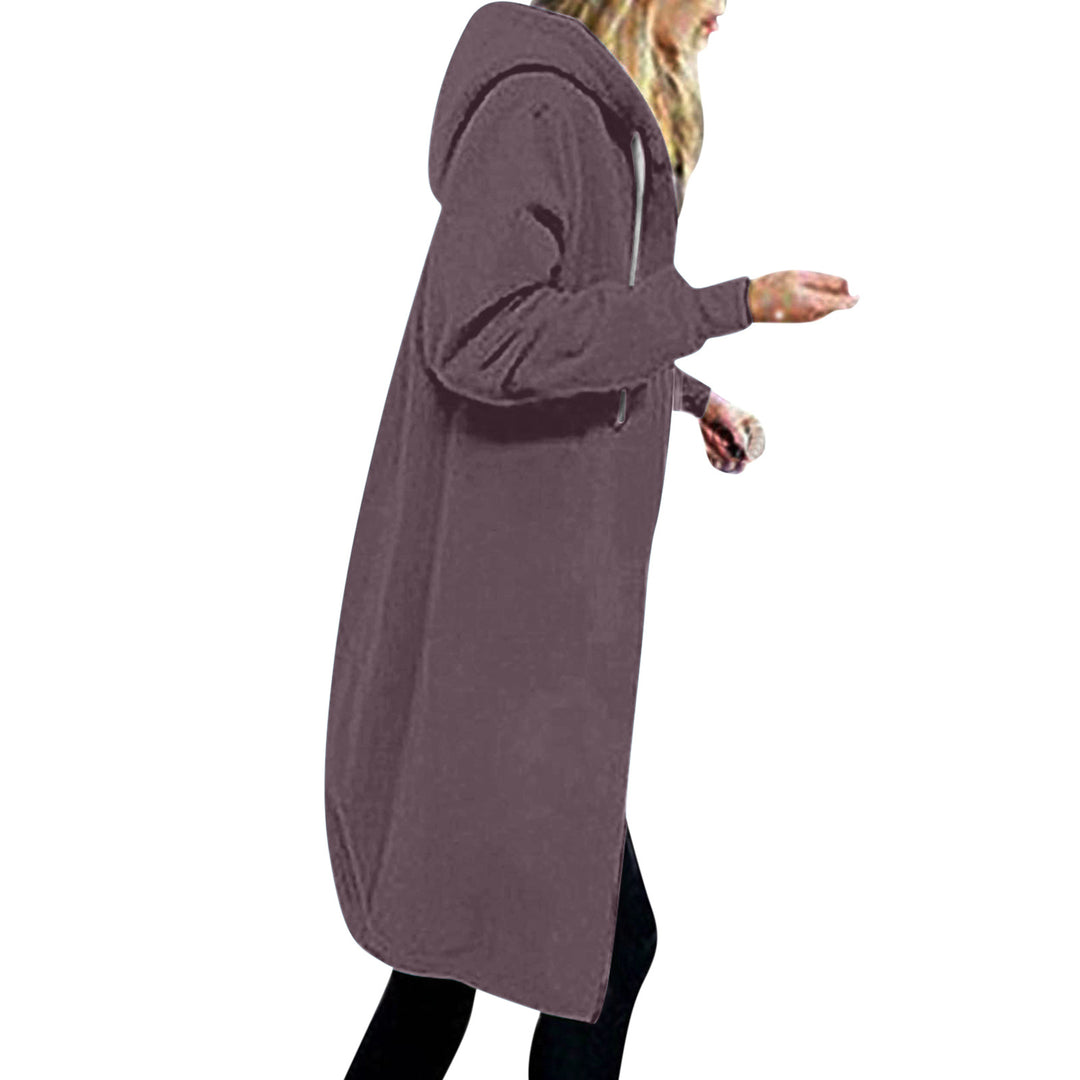 Damen nan langer Oversize Kapuzenmantel mit gerundetem Saum und Reißverschlusstaschen EB
