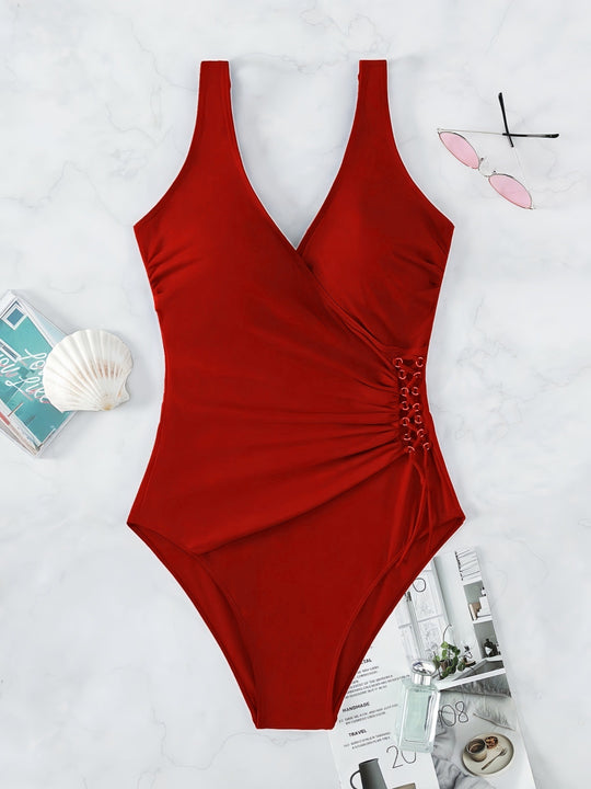 Damen Einteiliger Badeanzug mit raffiniertem Wickeldesign EB