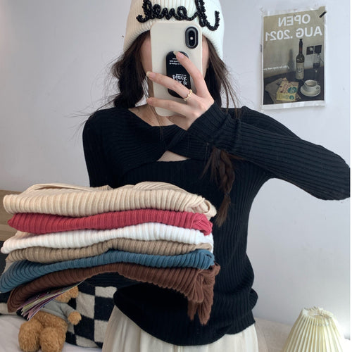 Damen Langarmshirt mit offener Schulterpartie und Rippstrickmuster EB