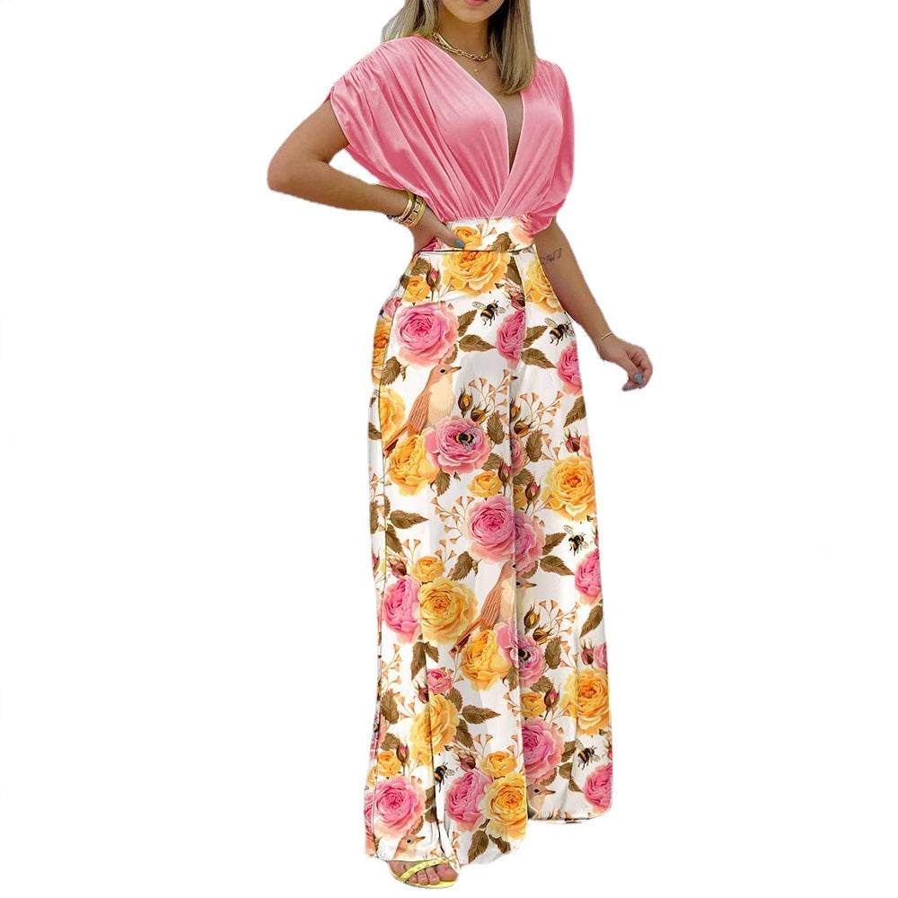 Damen Weit geschnittene Sommerhose mit floralem Design EB