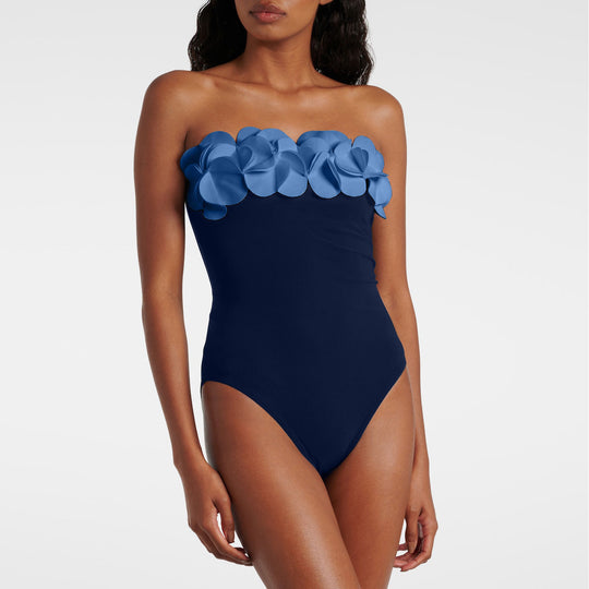 Damen Schwimmanzug mit asymmetrischem Schnitt und floralen Applikationen EB