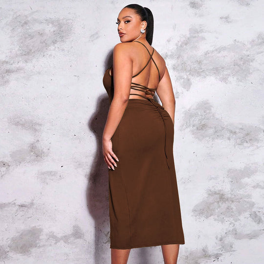 Damen schickes Maxikleid mit Spaghetti-Trägern und seitlichem Schlitz EB