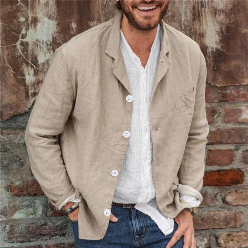 Herren lässige Leinenjacke mit dekorativen Knopfdetails und minimalistischer Schnittführung EB