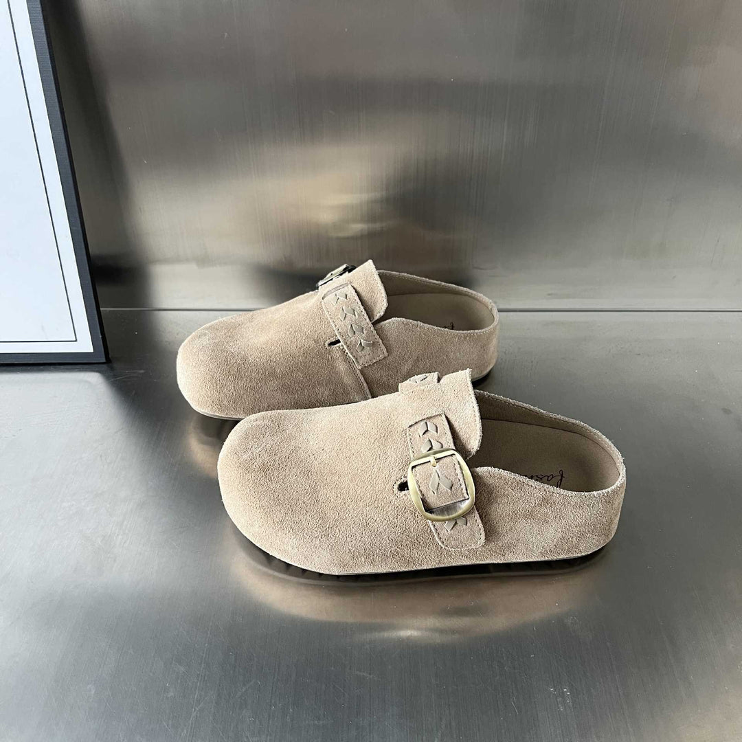 Damen Clogs aus hochwertigem Wildleder mit praktischer Schnallenverzierung EB
