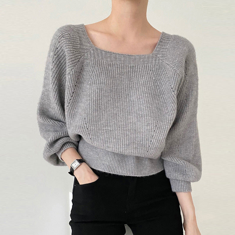 Damen Eleganter Grobstrickpullover mit offener Schulterpartie und weiten Ärmeln EB