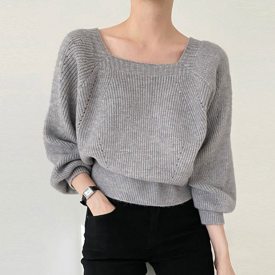Damen Eleganter Grobstrickpullover mit offener Schulterpartie und weiten Ärmeln EB