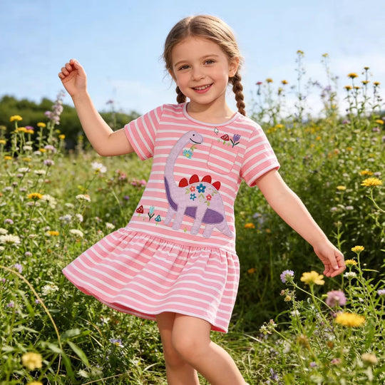 Mädchen Freizeitkleid mit verspieltem Dinosaurier-Motiv und Rüschensaum EB