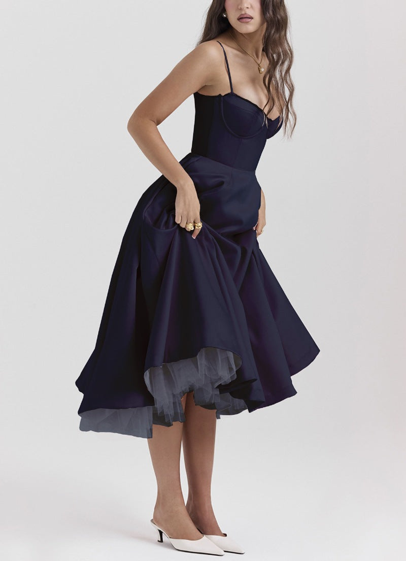 Damen nan Bustierkleid mit geformtem Mieder, weichem Tellerrock, integriertem Tüll-Unterzug und Eingrifftaschen EB