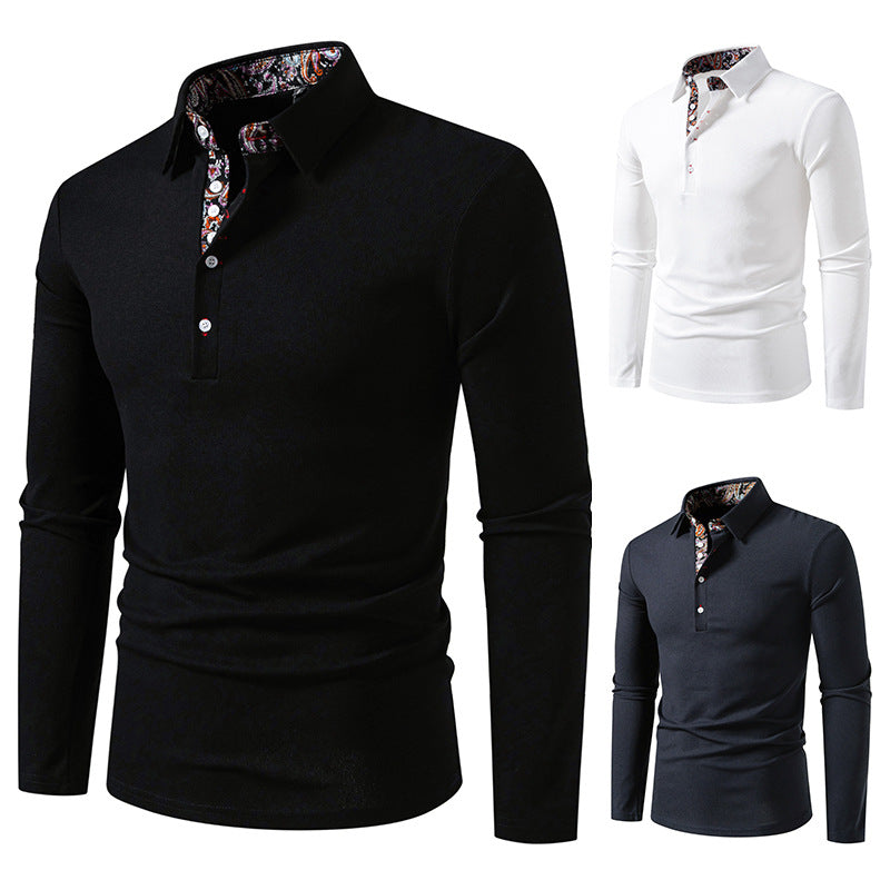 Herren Langarm Polohemd mit elegantem Design und kontrastierendem Kragen EB