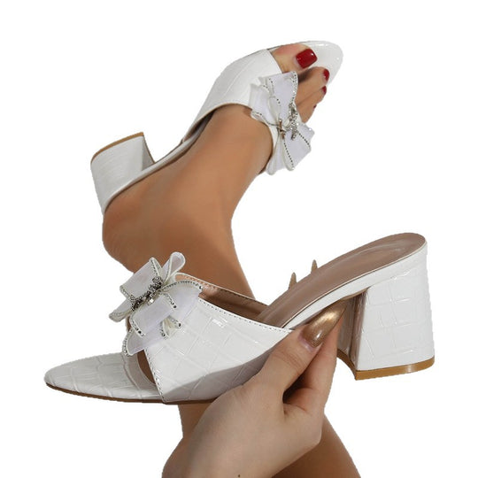 Damen Sandalen mit dekorativen Schleifen und blockiertem Absatz EB