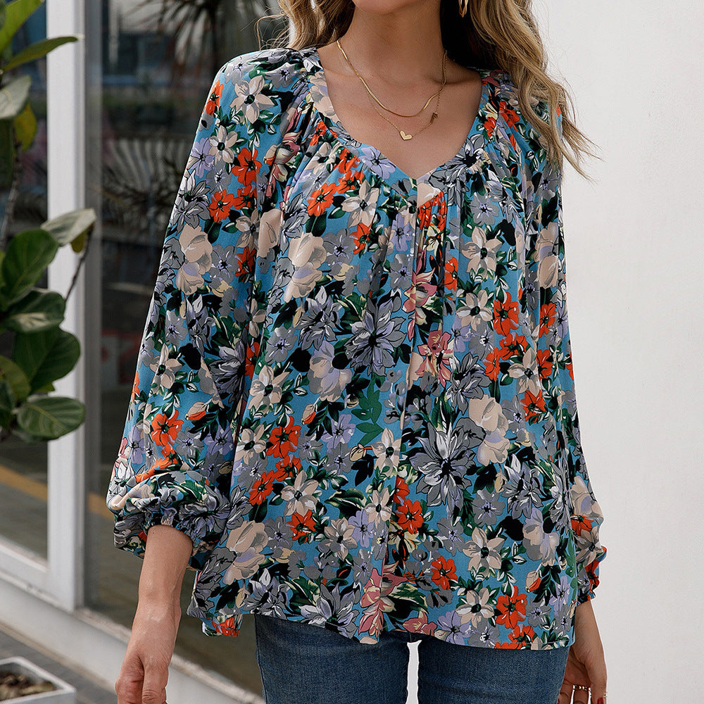 Damen Bluse mit floralen Mustern und luftigen Ärmeln EB