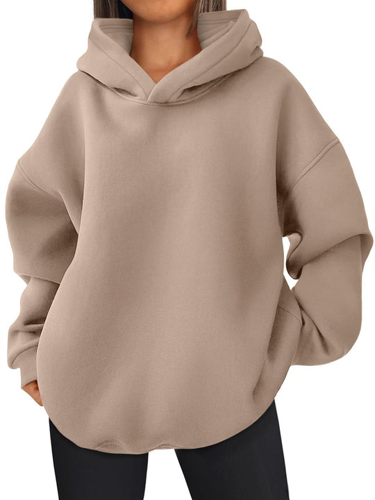 Damen nan kastiger Kapuzenpullover mit doppellagiger Kapuze, überschnittener Schulter und längerem Rückenteil EB