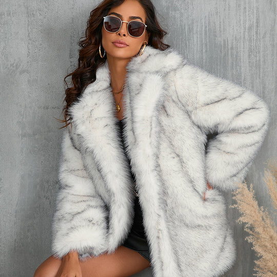 Damen Luxusweicher Kunstpelzmantel mit elegantem Schnitt EB