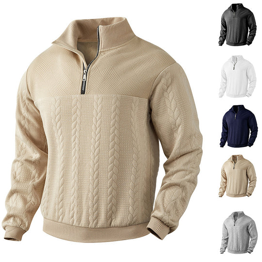 Herren nan Strickpullover mit kurzem Reißverschluss und Zopfmuster EB