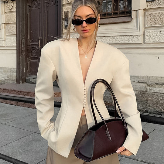 Damen Modischer Oversized Blazer mit strukturiertem Schnitt und Knopfdetails EB