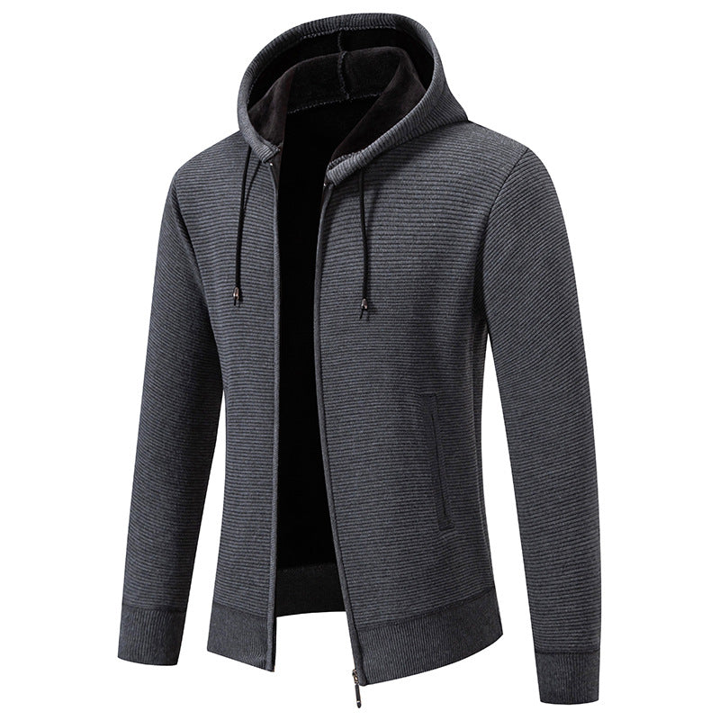 Herren nan strukturierte Reißverschluss-Strickjacke mit gefütterter Kapuze und weichem Teddy-Innenfutter EB