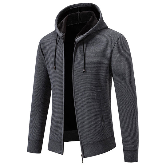 Herren nan strukturierte Reißverschluss-Strickjacke mit gefütterter Kapuze und weichem Teddy-Innenfutter EB