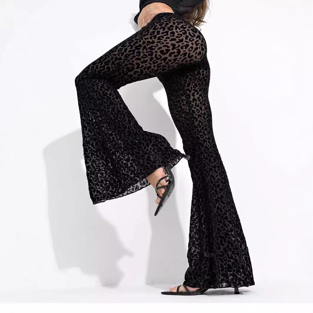 Damen Hoch taillierte Leoparden-Hose mit weitem Bein EB
