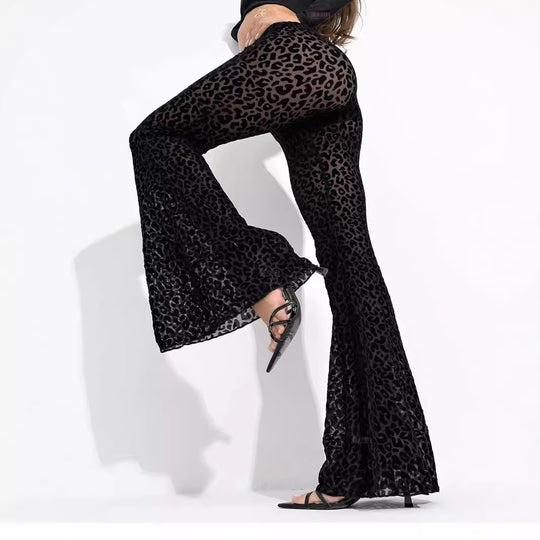 Damen Hoch taillierte Leoparden-Hose mit weitem Bein EB