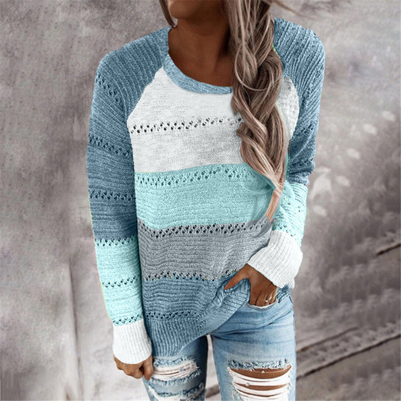 Damen gestreifter leichter Strickpullover EB