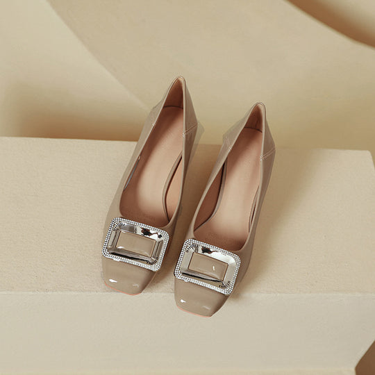 Damen elegante Blockabsatzpumps mit funkelnder Schnallenapplikation EB