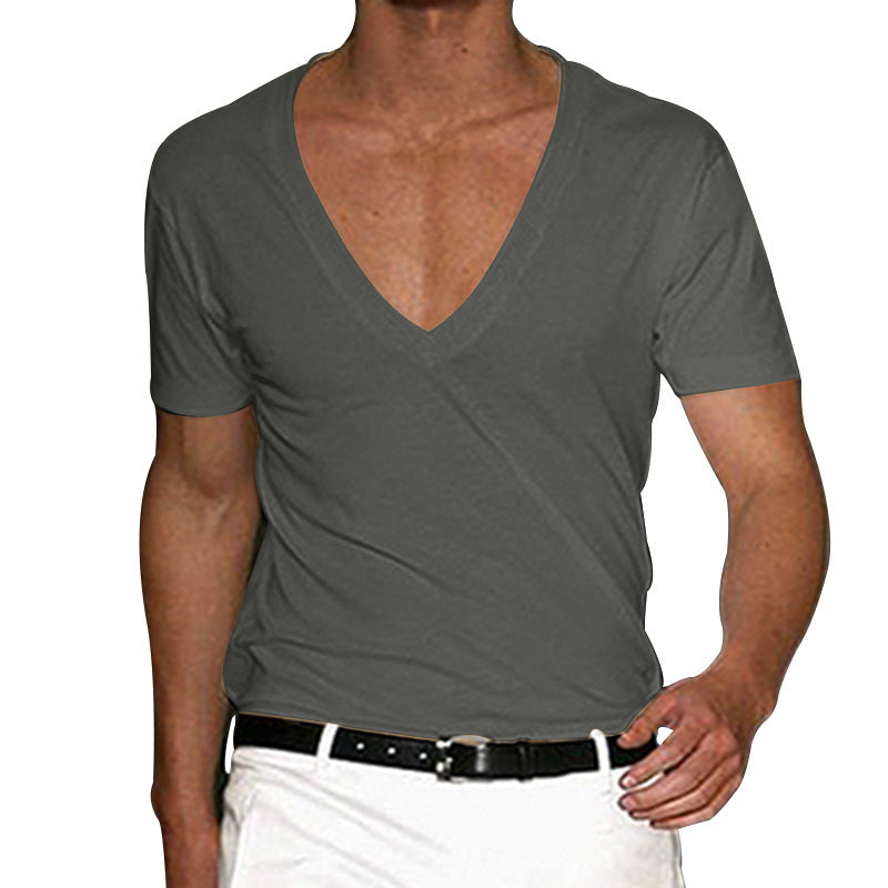 Herren nan tailliertes Kurzarmshirt mit tiefem V-Ausschnitt aus weichem Baumwoll-Modalmix EB