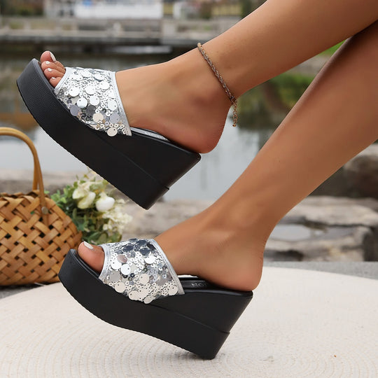 Damen Glamouröse Plattform-Sandalen mit Paillettenverzierung EB