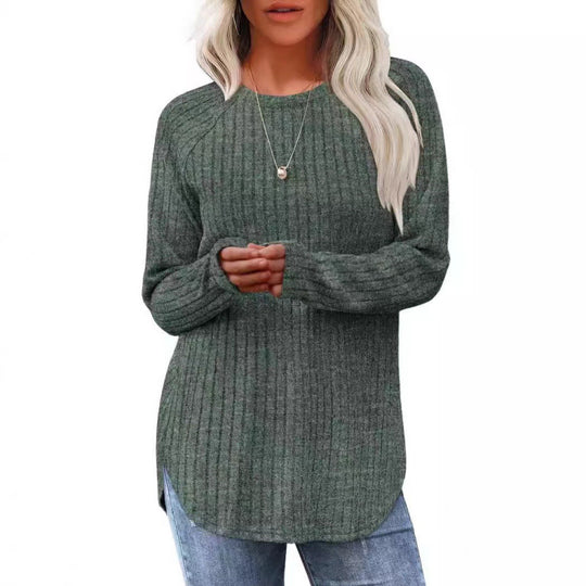 Damen lässiger Pullover mit geripptem Muster und weitem Schnitt EB