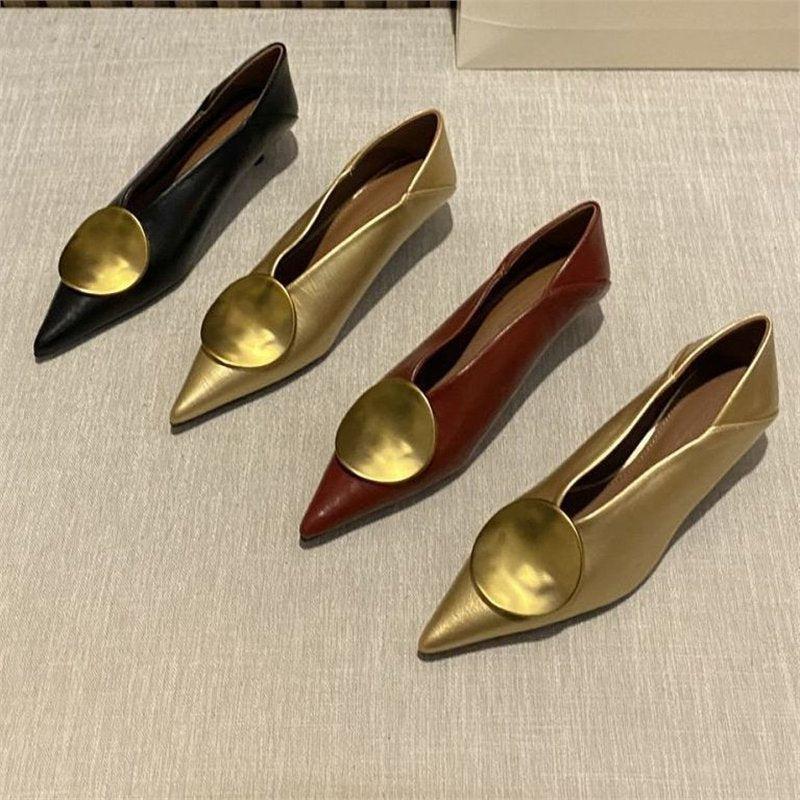 Damen spitze Ballerinas mit dekorativem Metallic-Detail EB