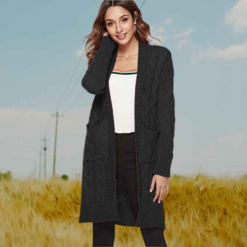 Damen Grobstrick-Cardigan mit tiefen Taschen und dekorativem Zopfmuster EB