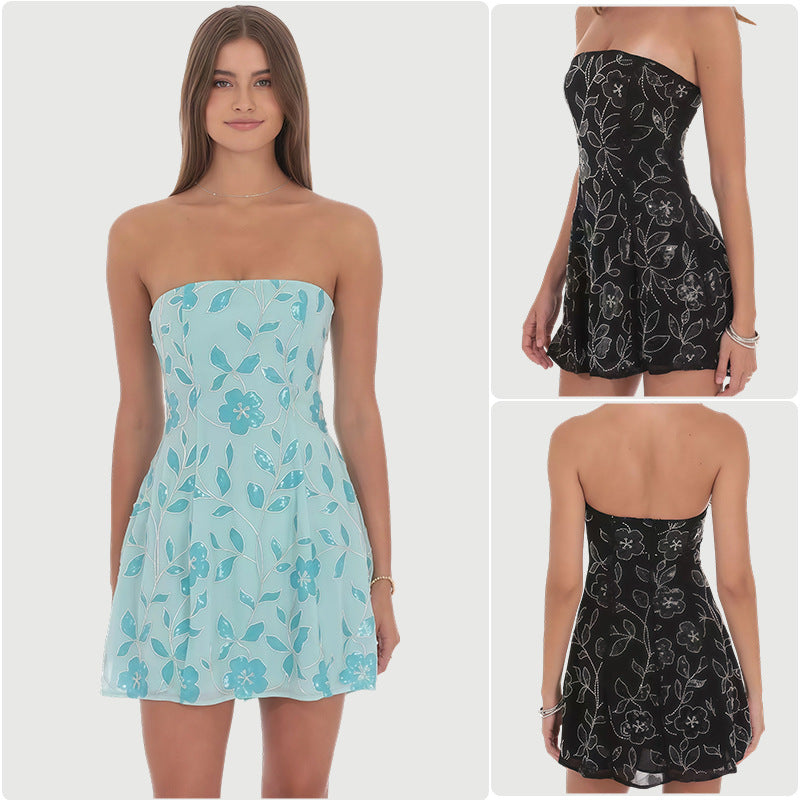 Damen Freizeitkleid mit floralem Aufdruck und schulterfreiem Design EB