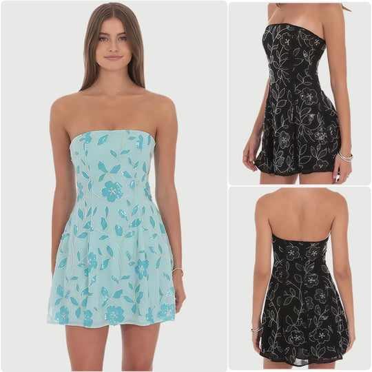 Damen Freizeitkleid mit floralem Aufdruck und schulterfreiem Design EB