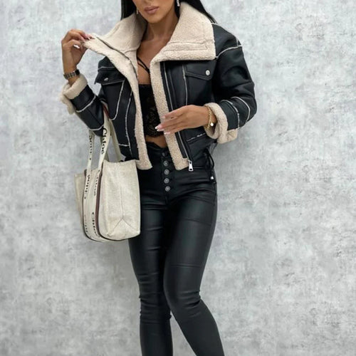 EB | Schwarze Lederjacke mit Teddyfutter