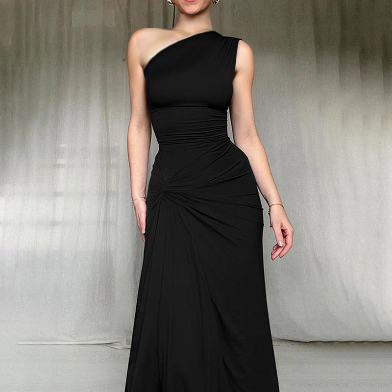 Damen Elegantes One-Shoulder Maxikleid mit verführerischem Seitenschlitz EB