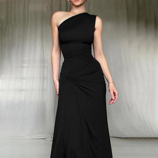 Damen Elegantes One-Shoulder Maxikleid mit verführerischem Seitenschlitz EB
