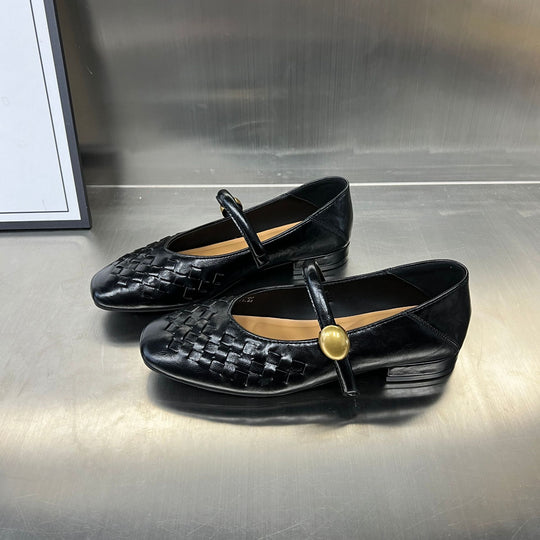 Damen Ballerinas mit modischem Flechtmuster und dekorativem Riemen EB