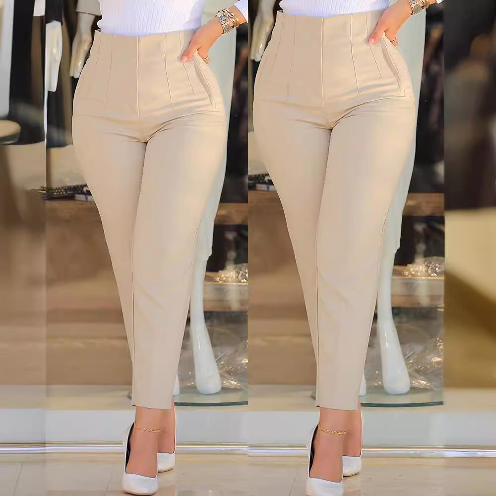 Damen Hochtaillierte Slim-Fit Bügelfalten-Hose mit geradem Bein EB