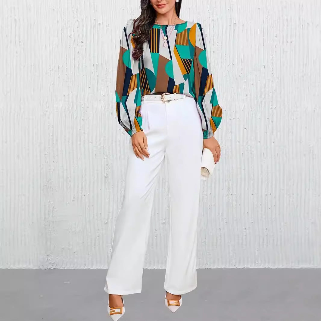 Damen Modische Bluse mit geometrischem Design EB