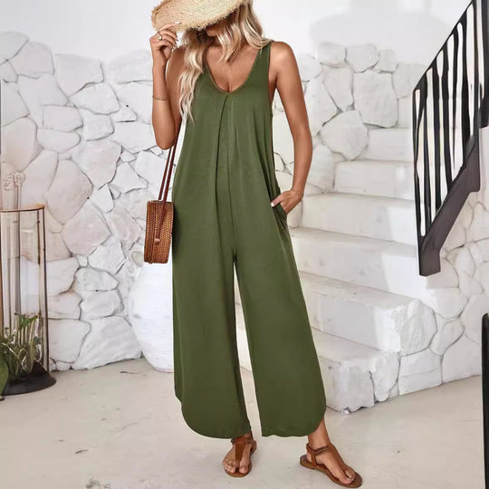 Damen luftiger Jumpsuit mit weitem Bein und praktischen Taschen EB