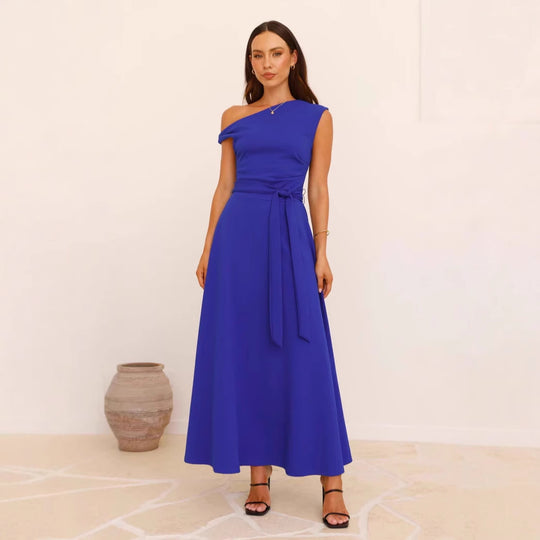 Damen Maxikleid mit schickem asymmetrischen Ausschnitt und eleganter Schleife EB