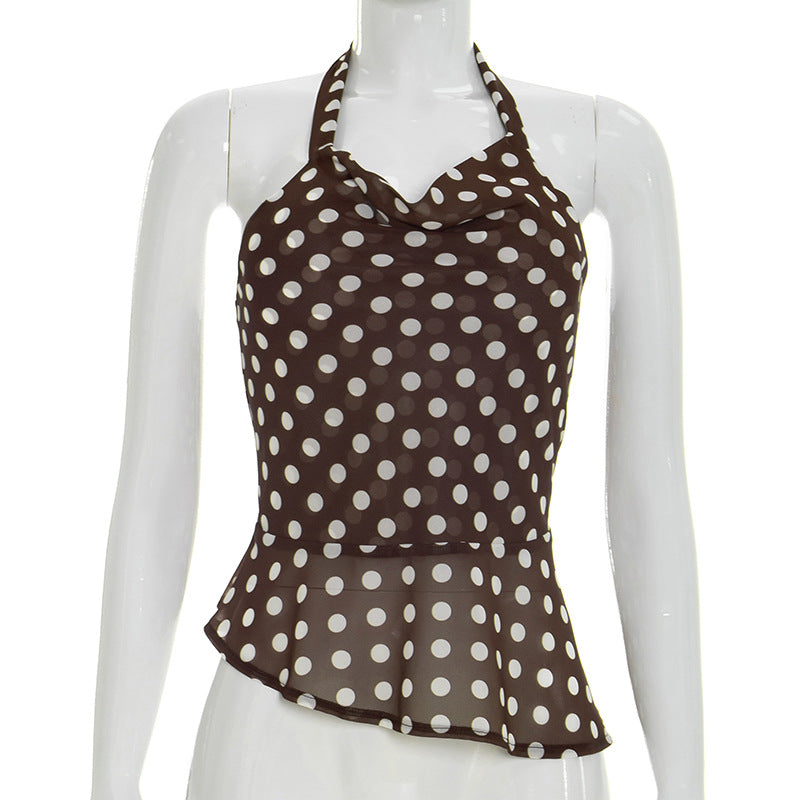 Damen Hängerchen-Top mit verspieltem Polka-Dots-Muster und voluminösem Saum EB