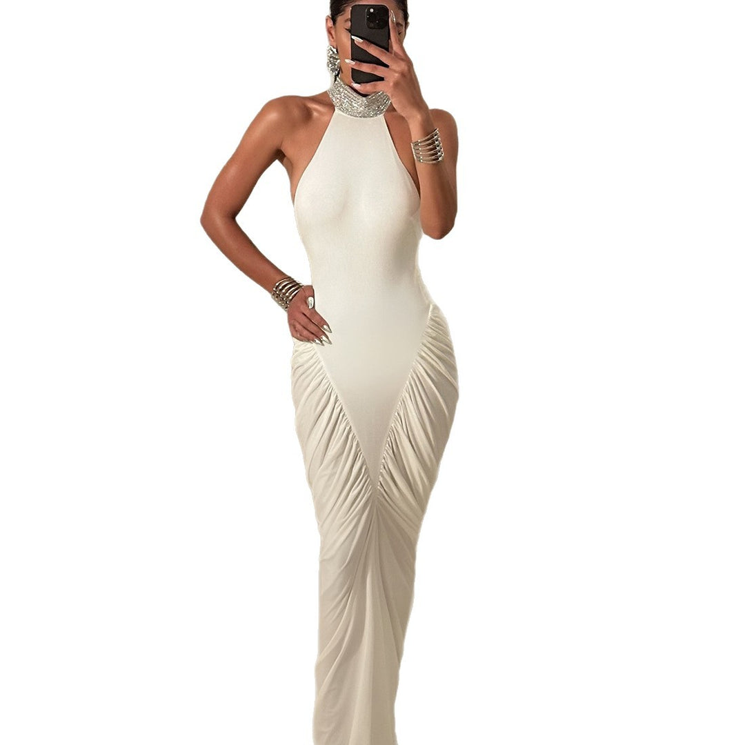 Damen Elegantes Maxikleid mit voluminösem Rüschen-Design und hohem Kragen EB