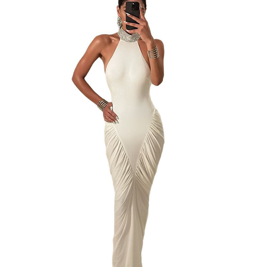 Damen Elegantes Maxikleid mit voluminösem Rüschen-Design und hohem Kragen EB