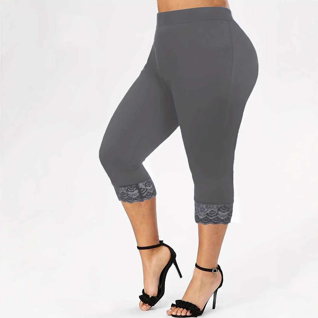 Damen Figurbetonte 3/4-Leggings mit eleganten Spitzenabschlüssen EB